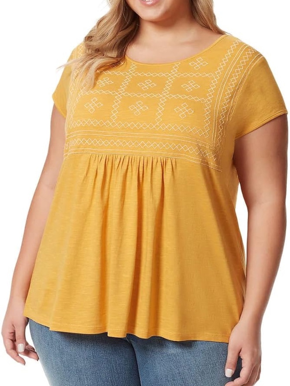 Gloria Vanderbilt Sunflower Embroidered Babydoll Top